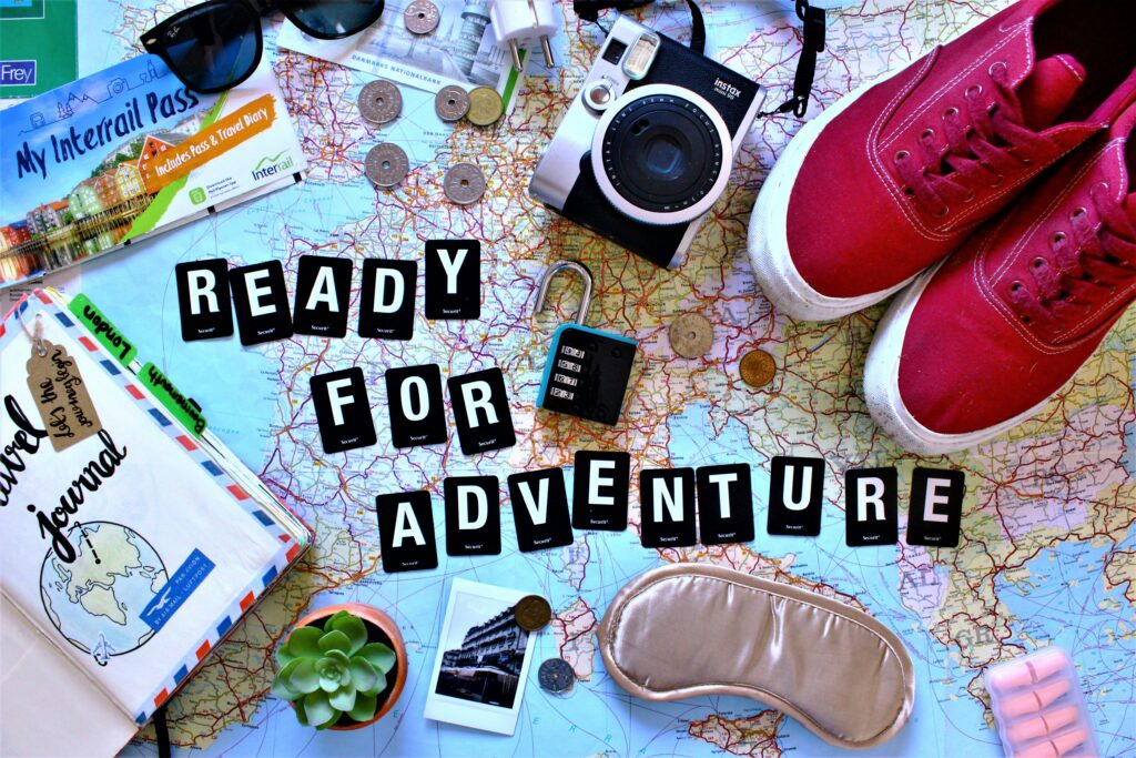 Map with travel items
